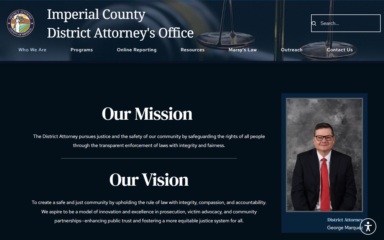 Imperial County District Attorney website for criminal case prosecution information